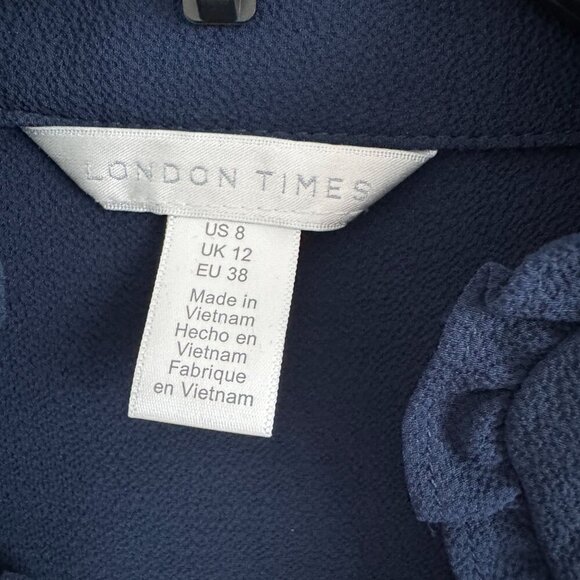 London Times Women Long Sleeve Smocked Waist Ruffled Tiered Dress Size 8 - Picture 3 of 10